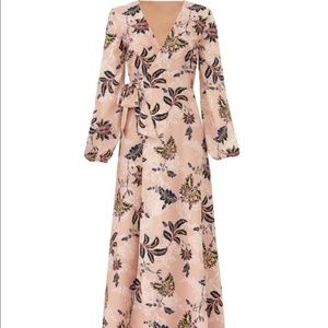 Blush Print Silk Maxi Wrap Dress